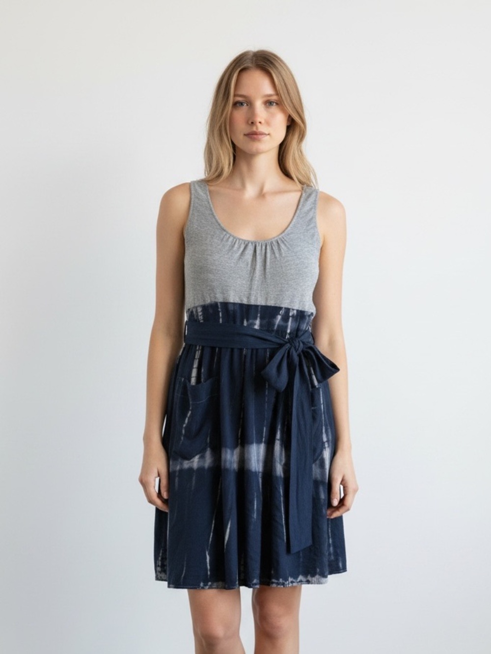 Akiko silk tie dye dress M Pockets Twee Modal Sleeveless Knee Length Coastal